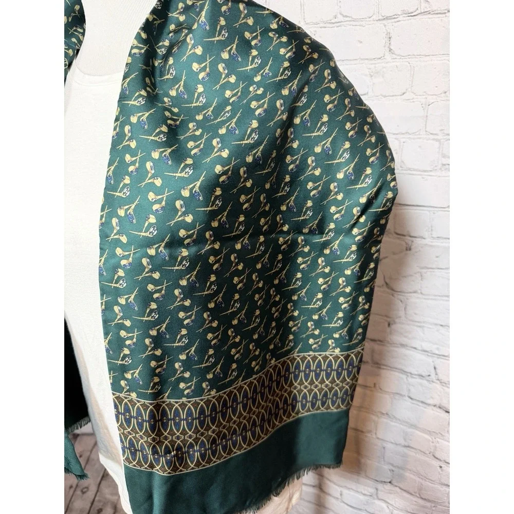 Vintage Green Golf Men's Wool Silk Scarf Regal High‎ End Old Money 54x10